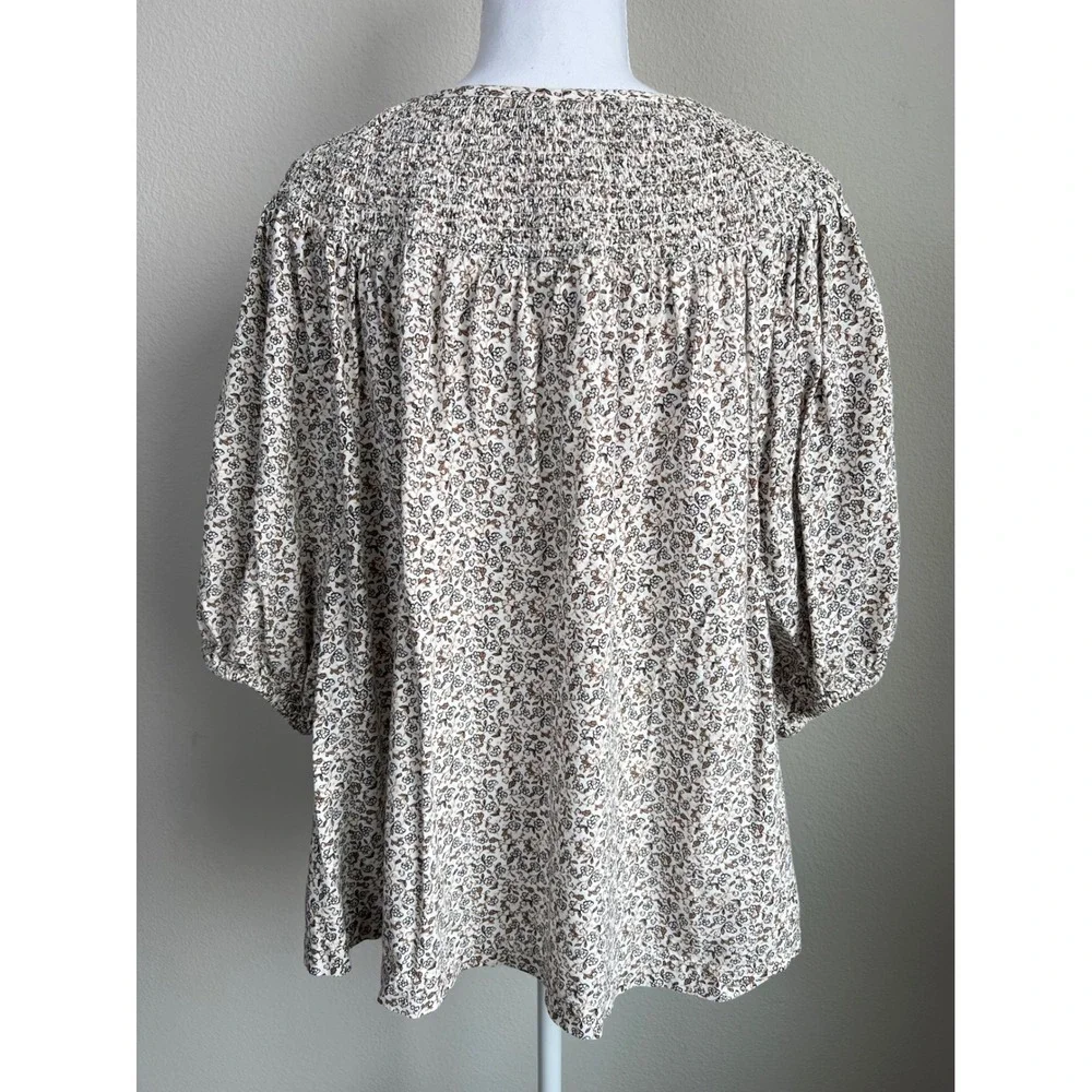 Old Navy Puff-Sleeve Tie-Front Embroidered Swing Top XL Floral Boho Peasant